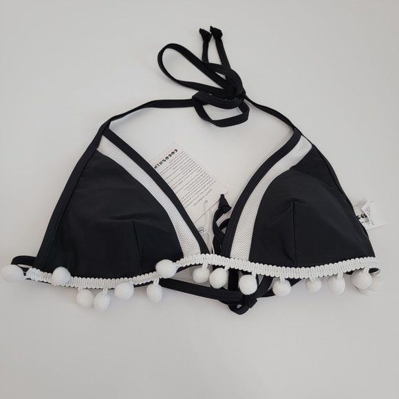 Women's Mesh Striped High Waist Bikini Set Tassel Trim Top Halter Straps NWT - Picture 4 of 9